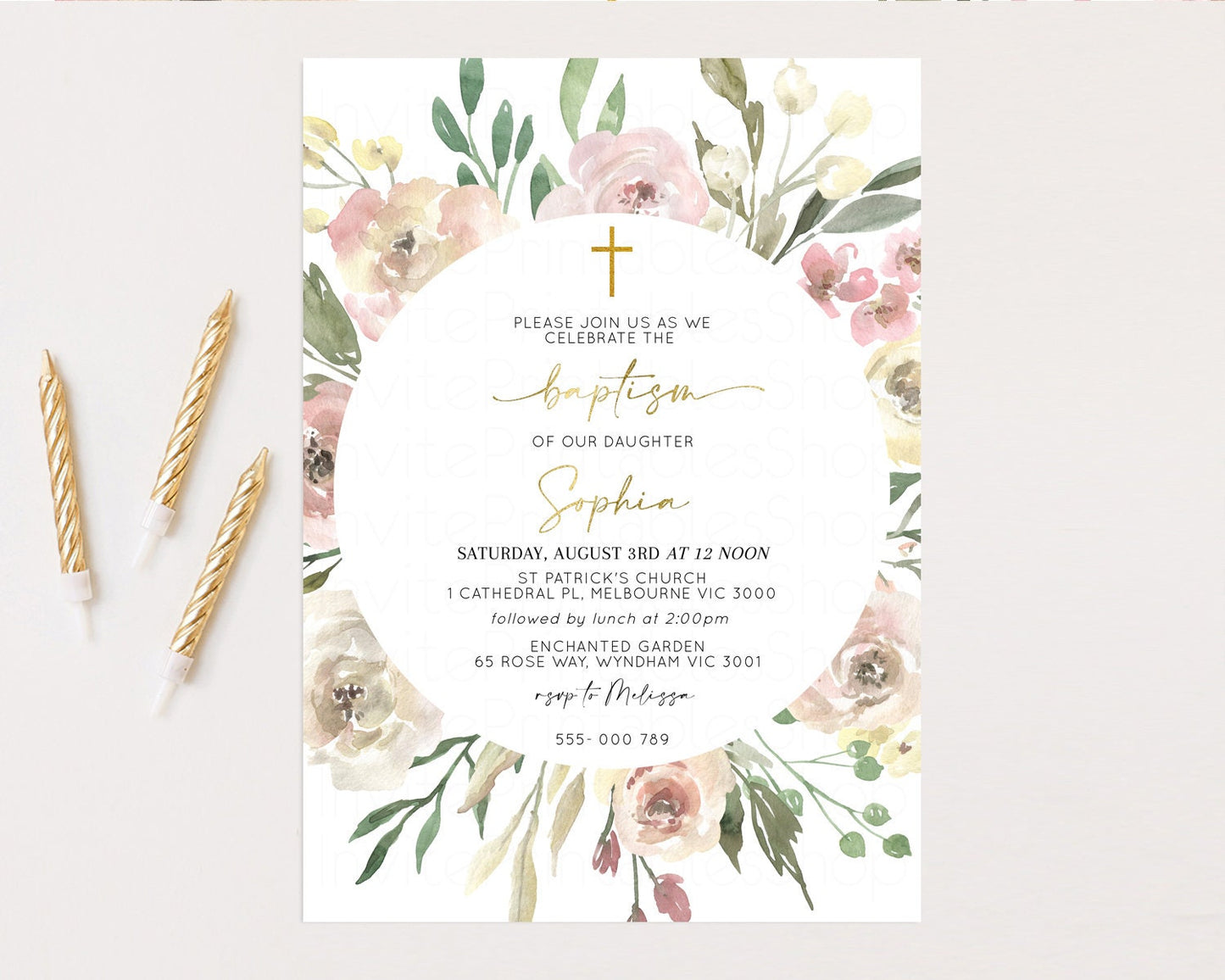 Secret Garden Baptism Invitation Floral Garden Christening Invite Enchanted Forest Invite Whimsical Floral Invite Botanical Pastel Pink w185