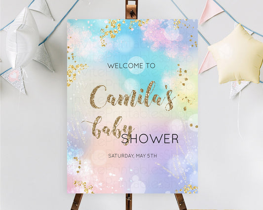 Editable Pastel Baby Shower Welcome Sign Pastel Rainbow Welcome Sign Colorfu
