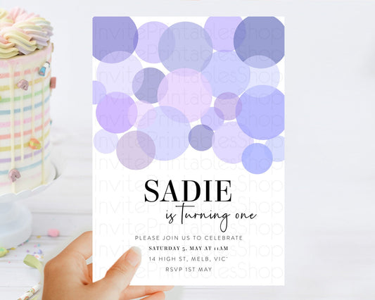 Pastel Birthday Invitation Purple Confetti Birthday Invitation Confetti Birthday Invitation Bubbles Invitation 1st First Birthday 100211