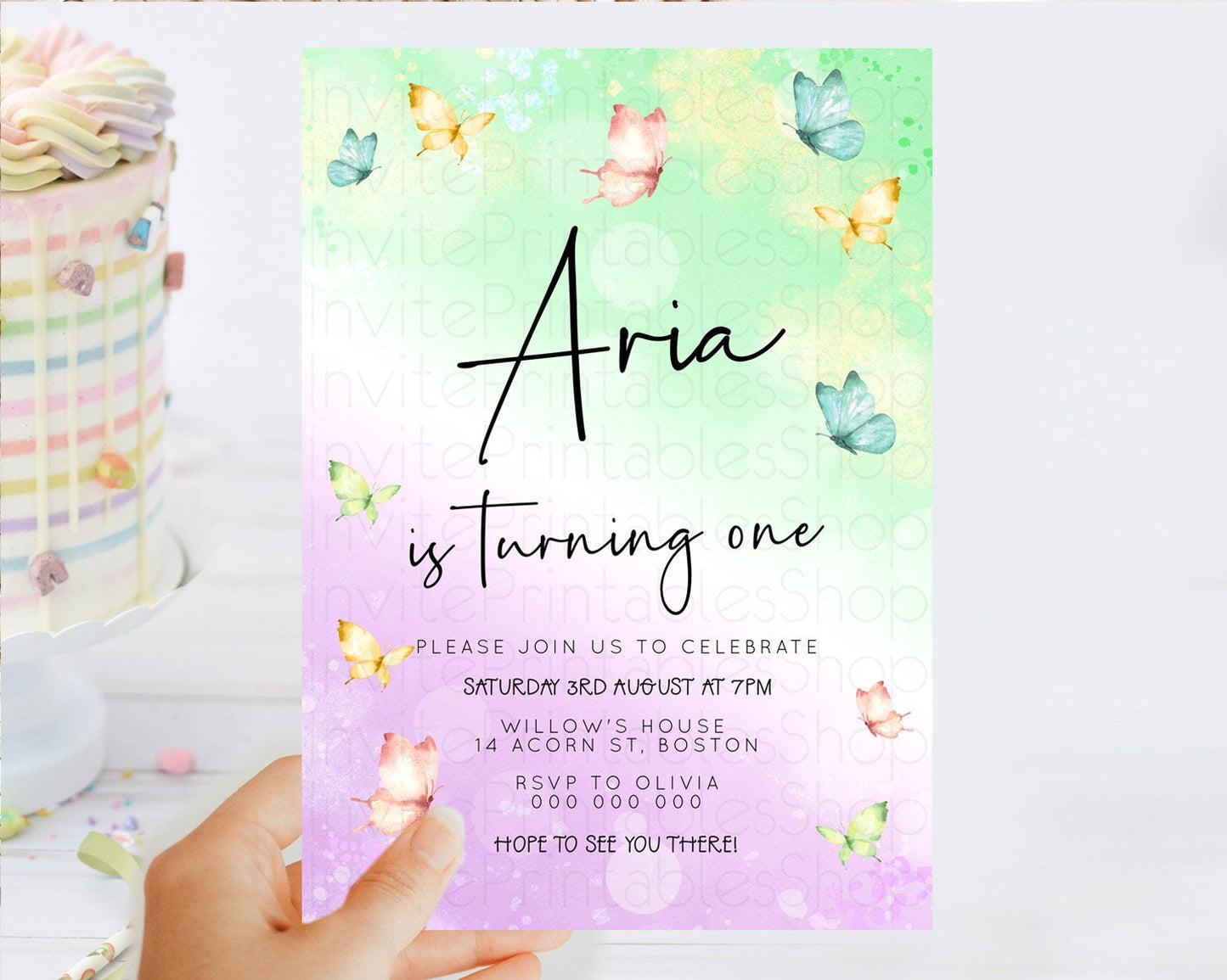 Pastel Butterfly Birthday Invitation Butterfly Birthday Invitation Whimsical Butterfly Enchanted Garden 1st 2nd Birthday Invitation D23139
