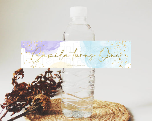 Editable Pastel Water Label Template Pastel Ombre Rainbow Watercolor Colorfu