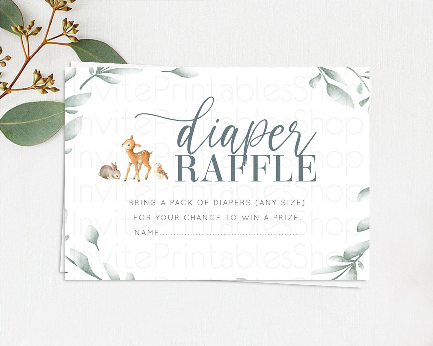 Fawn Diaper Raffle Card Deer Diaper Insert Floral Deer Diaper Ticket Enchanted Forest Butterfly Pastel Baby Shower Raffle Game D10872