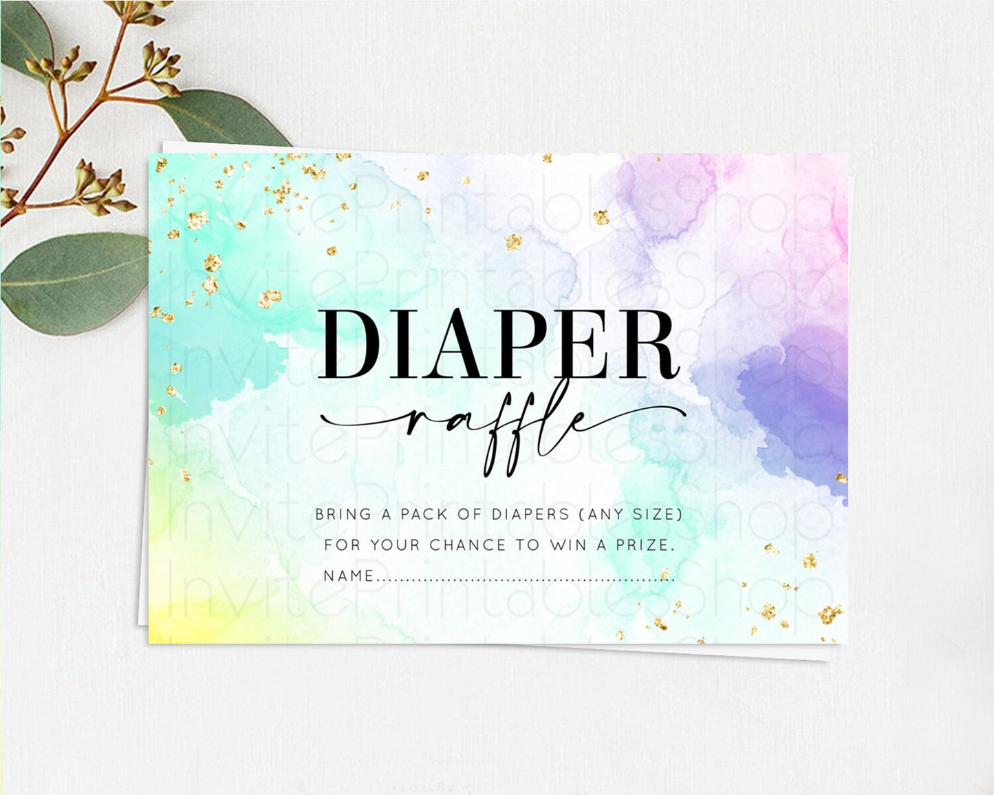 Pastel Diaper Raffle Card Pastel Rainbow Diaper Raffle Insert Colorful Ombre Watercolor Diaper Ticket Confetti Glitter Raffle Game D10157