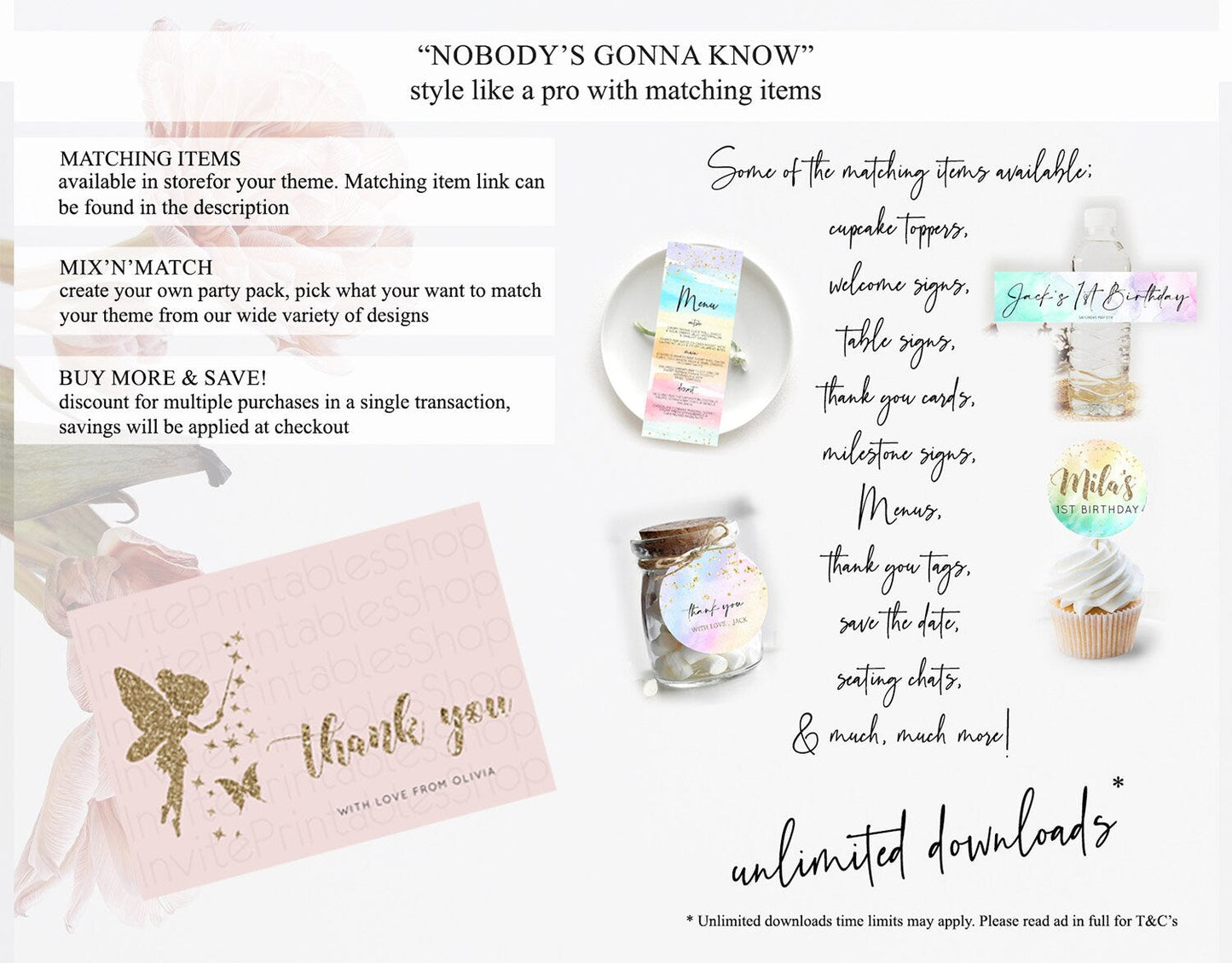 Fairy Thank You Fairy Thank You Card Enchanted Garden Pastel Butterfly Birthday Thank You Floral Secret Garden Teacher Thank You D10899