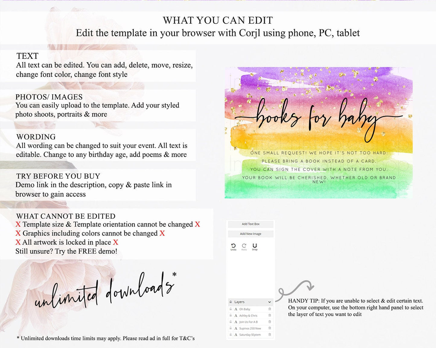 Pastel Books For Baby Card Pastel Rainbow Book Insert Colorful Ombre Watercolor Book Card Confetti Glitter Baby Book Poem Request D10524