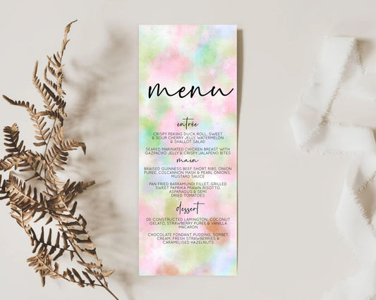 Editable Pastel Menu Pastel Rainbow Menu Template Colorful Pastel Table Deco