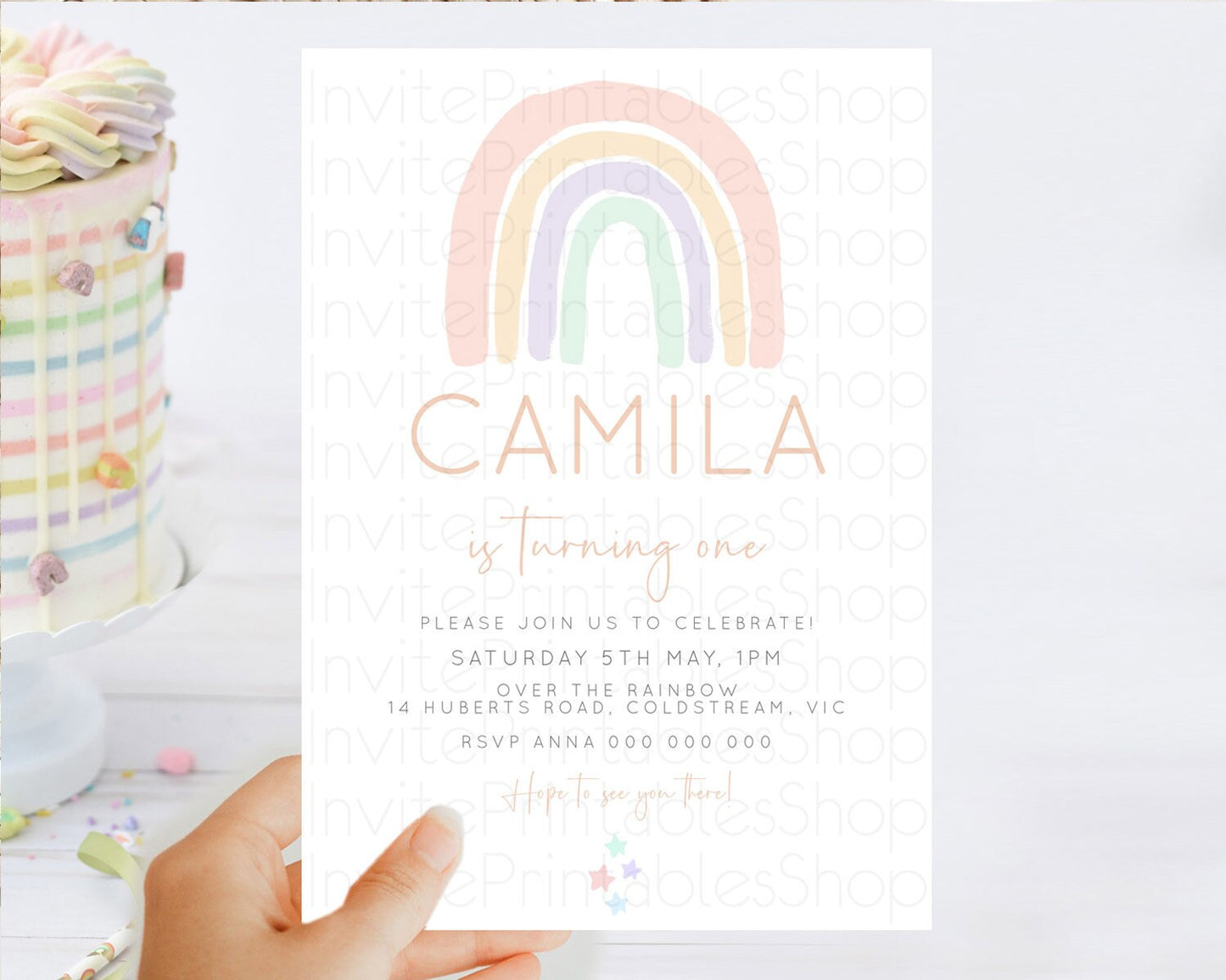 Pastel Rainbow Birthday Invitation Pastel Rainbow Invitation Rainbow Invitation Pastel Invitation Boho Rainbow 1st First Birthday D23106