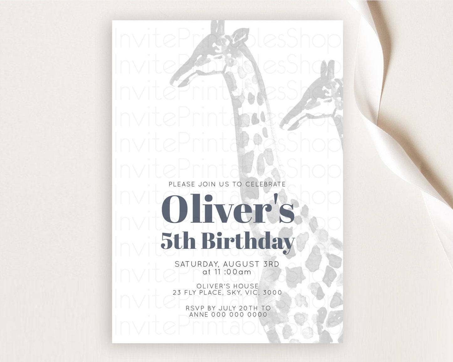 Giraffe Birthday Invitation Giraffe Invitation Watercolor Giraffe Birthday Safari Giraffe Party Animal Two Wild One Zoo Birthday D10306