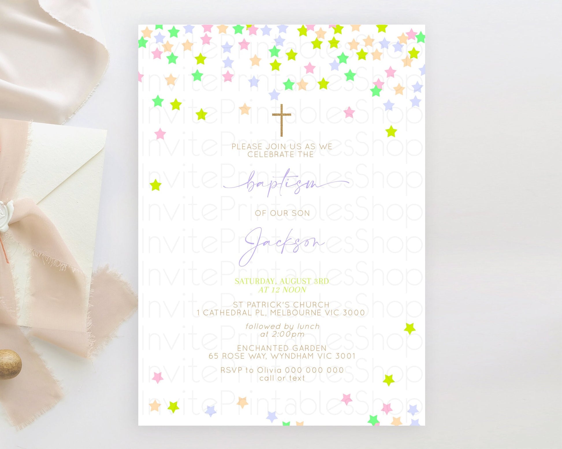 Editable Star Baptism Invitation Pastel Stars Baptism 1st Birthday Invitatio