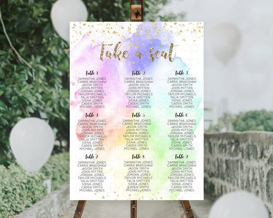 Editable Rainbow Seating Chart Pastel Seating Chart Colorful Pastel Watercol