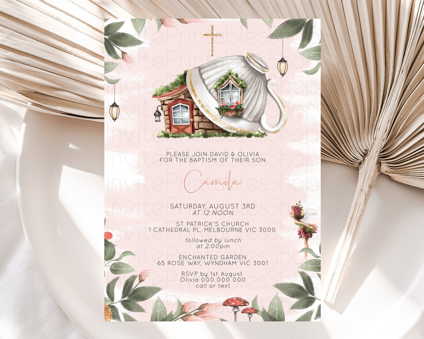 Fairy Baptism Invitation Fairy Baptism 1st Birthday Invitation Enchanted Secret Garden Christening Invite Pastel Floral Butterfly D10563