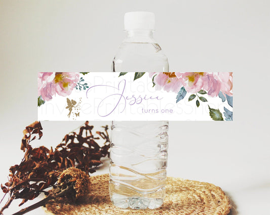 Editable Fairy Water Label Enchanted Garden Pastel Floral Butterfly Party De