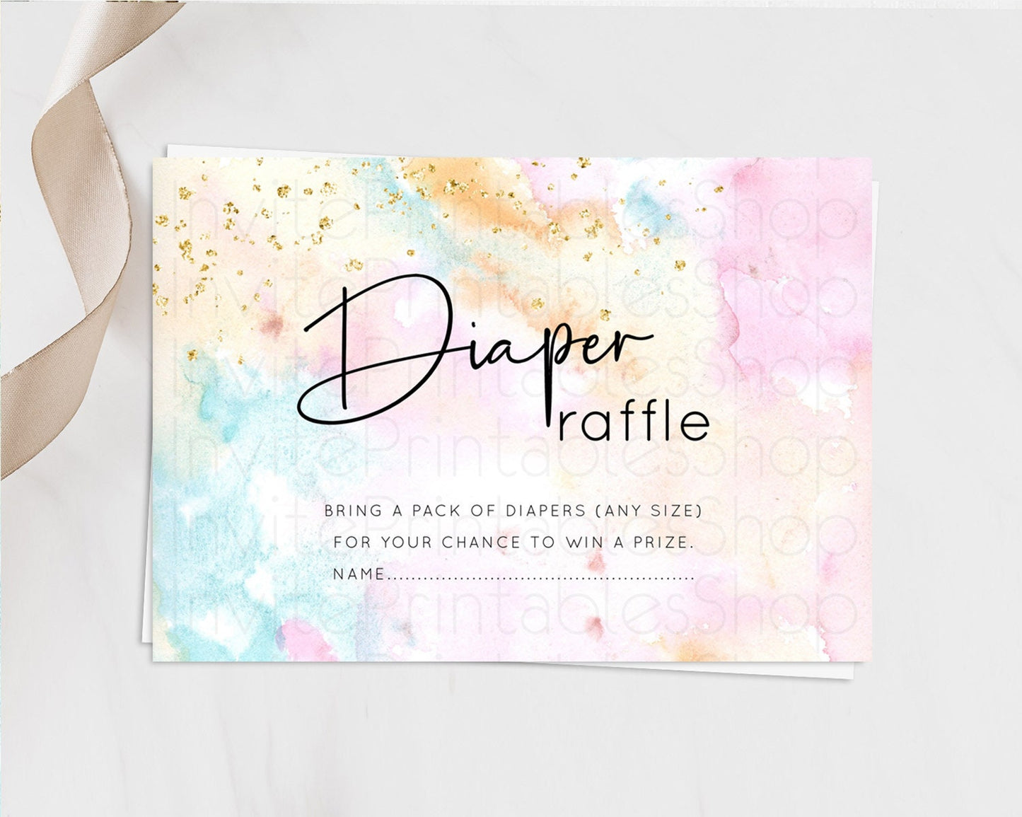 Pastel Diaper Raffle Card Pastel Rainbow Diaper Raffle Insert Colorful Ombre Watercolor Diaper Ticket Confetti Glitter Raffle Game D10548