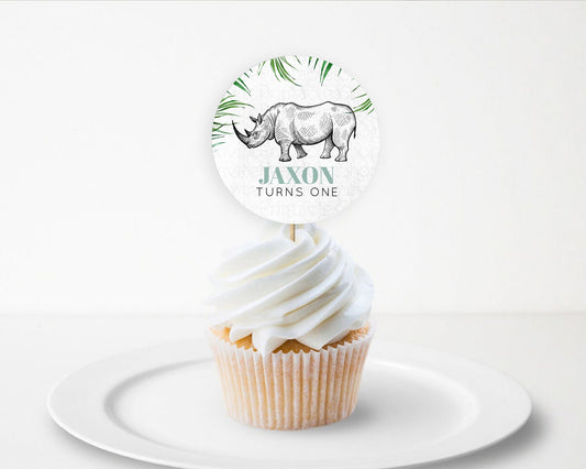 Rhino Cupcake Toppers Rhino Cupcake Rhino Take A Cupcake Toppers Rhino Safari Adventure Decor Zoo Party Rhino Palm Leaf Décor D10848