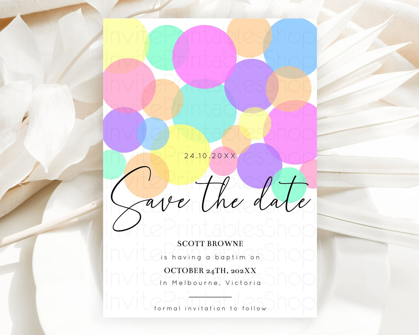 Pastel Confetti Save The Date Template Rainbow Colorful Sprinkles Party For 1st Birthday Baptism Baby Shower Wedding Bridal Shower D10888