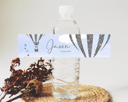 Hot Air Balloon Water Label Template Adventure Awaits Mr. ONEderful Party Decor Water Labels for 1st Birthday Baptism Baby Shower D10334