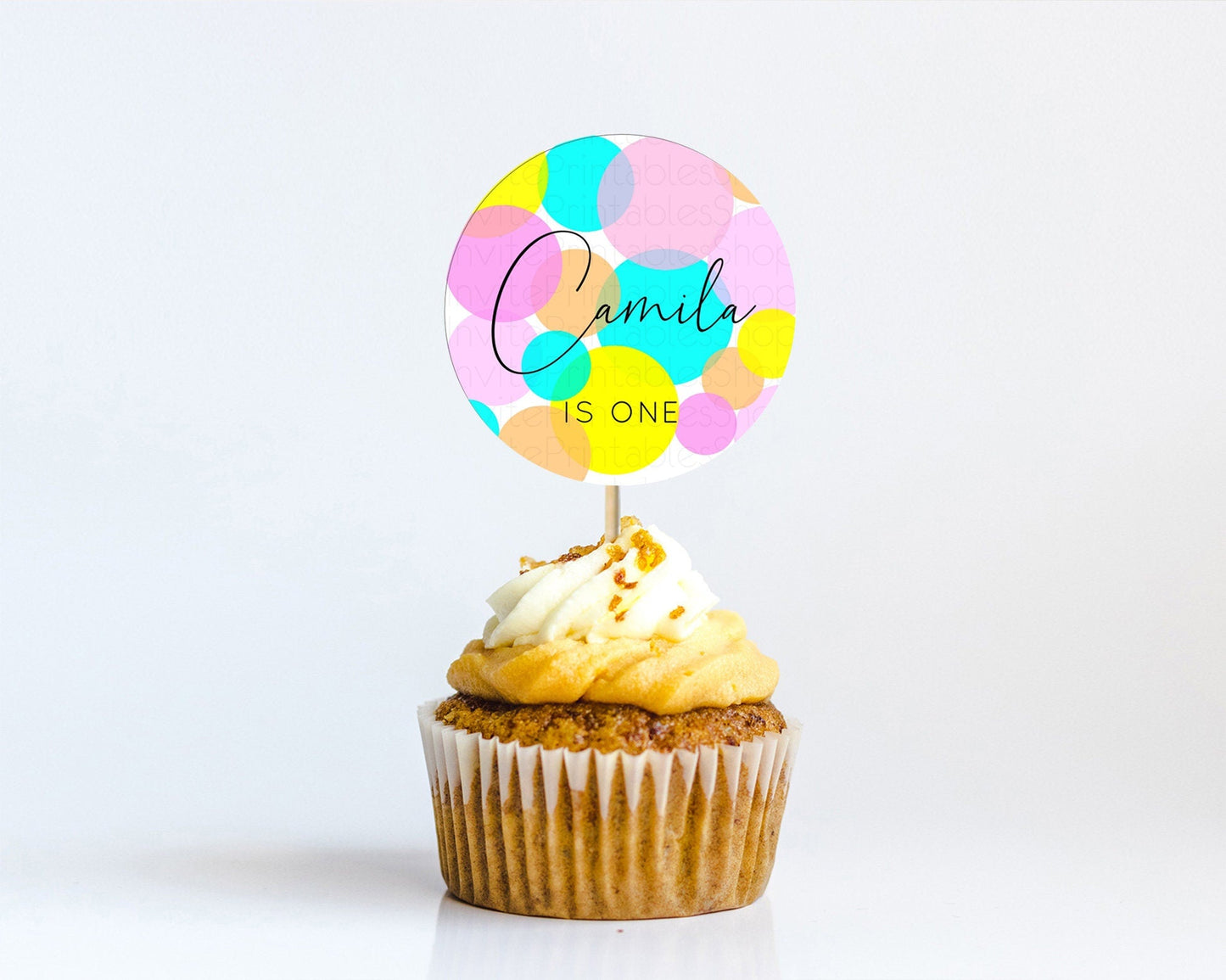 Pastel Cupcake Toppers Pastel Confetti Cupcake Topper Bubbles Sprinkles Colorful Rainbow Confetti Cupcake First Birthday Party Decor D10896