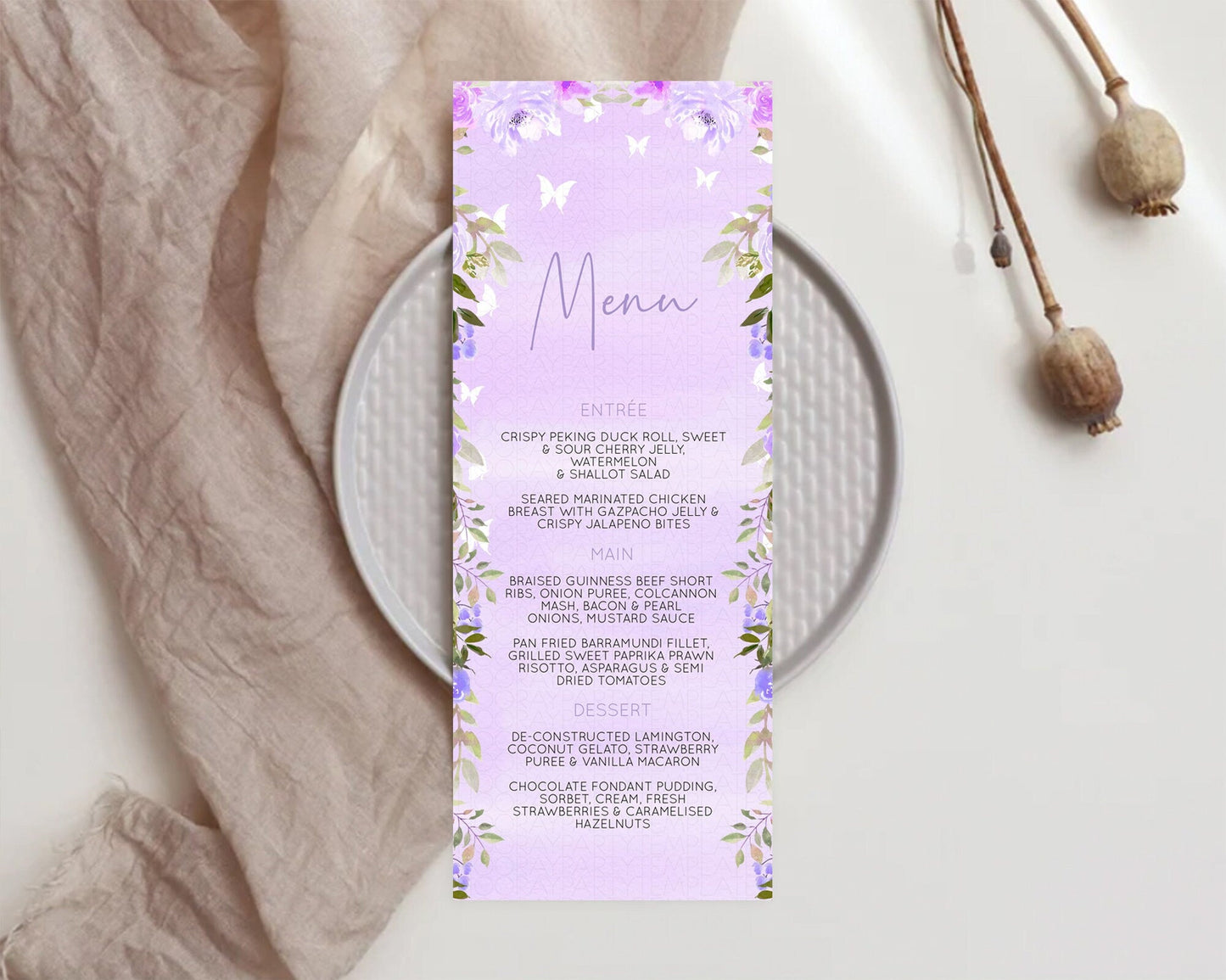 Secret Garden Menu Wildflower Menu Template Pastel Flower Garden Table Decor Boho Floral Dinner Dessert Floral Party Food Menu D10719