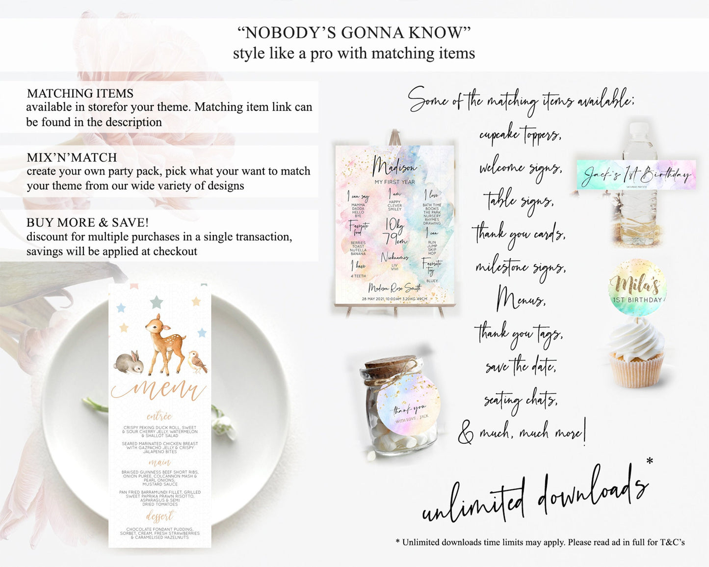 Fawn Menu Deer Menu Template Pastel Floral Deer Table Decor Enchanted Forest Butterfly Floral Dinner Dessert Menu Party Food Menu D10918