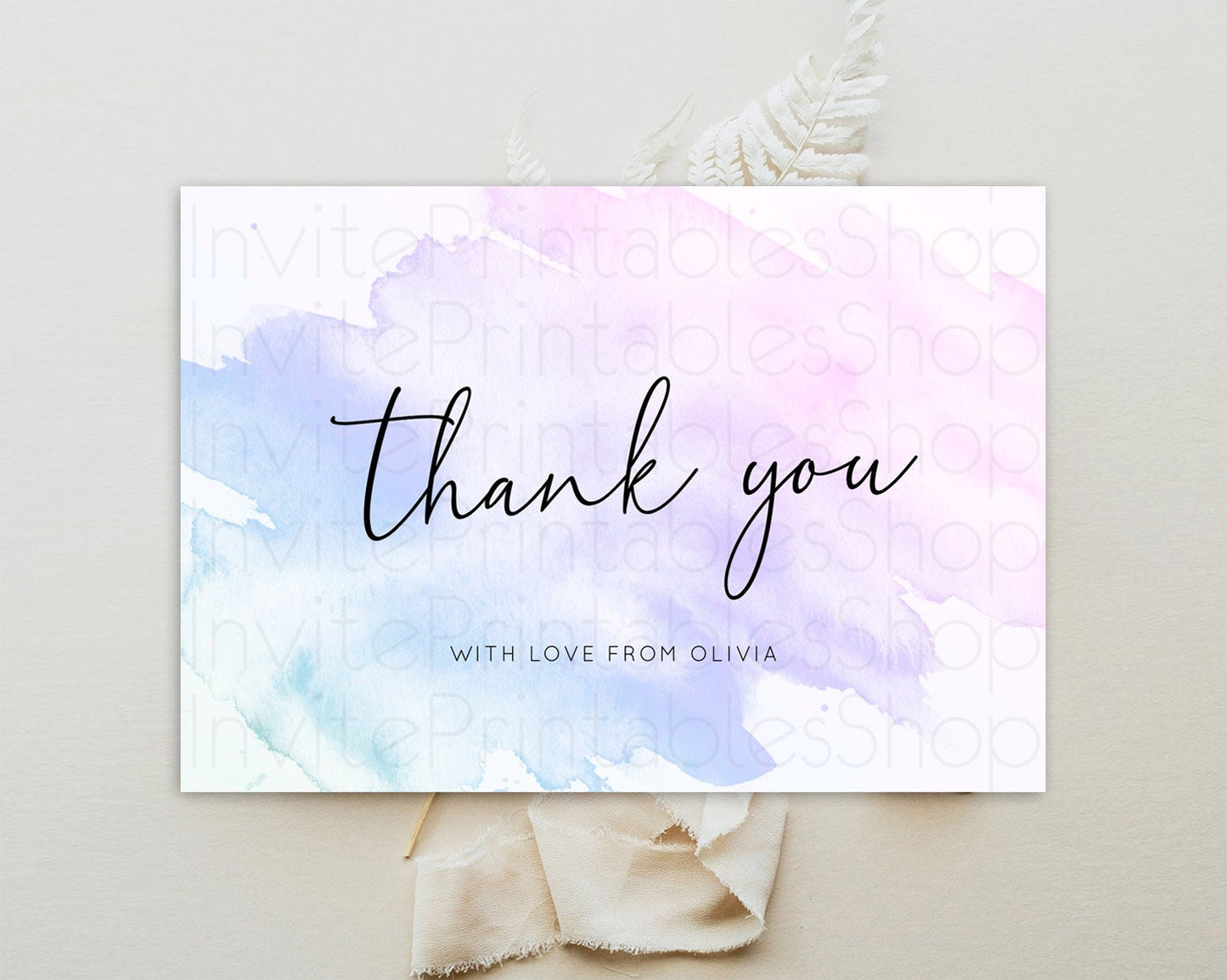 Purple Thank You Purple Watercolor Thank You Card Pastel Purple Card Template Watercolor Splash Cards Teacher Thank You Cards D10165