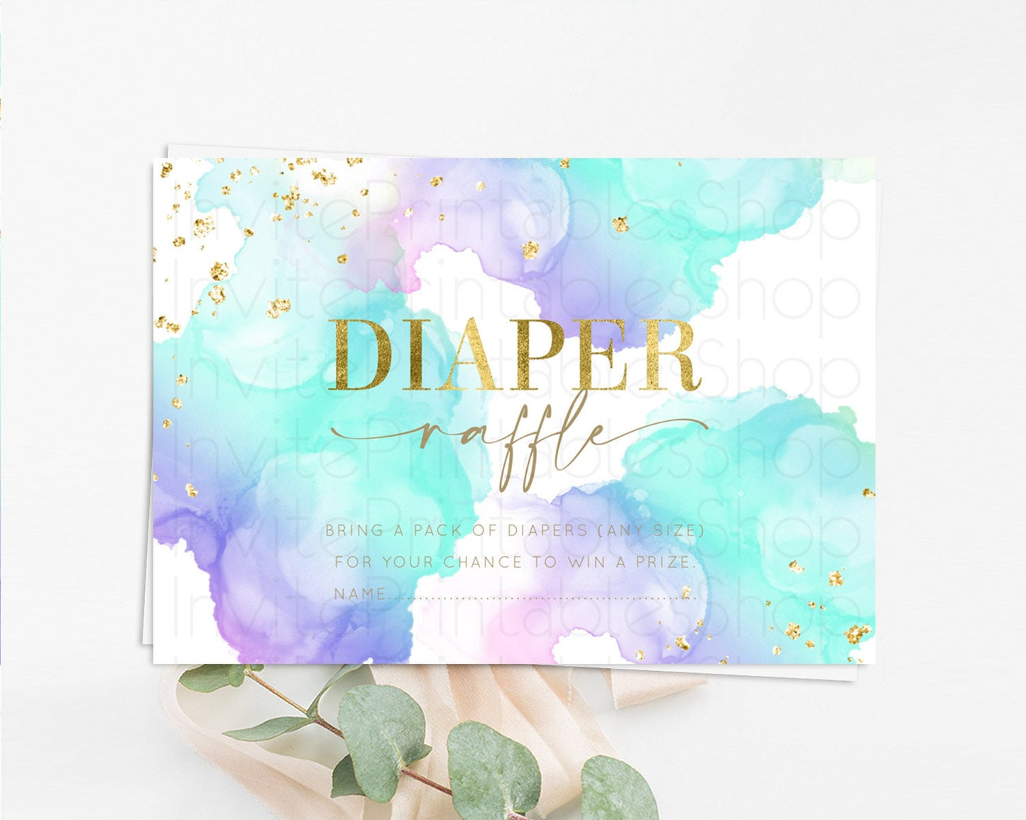 Pastel Diaper Raffle Card Pastel Rainbow Diaper Raffle Insert Colorful Ombre Watercolor Diaper Ticket Confetti Glitter Raffle Game D10212