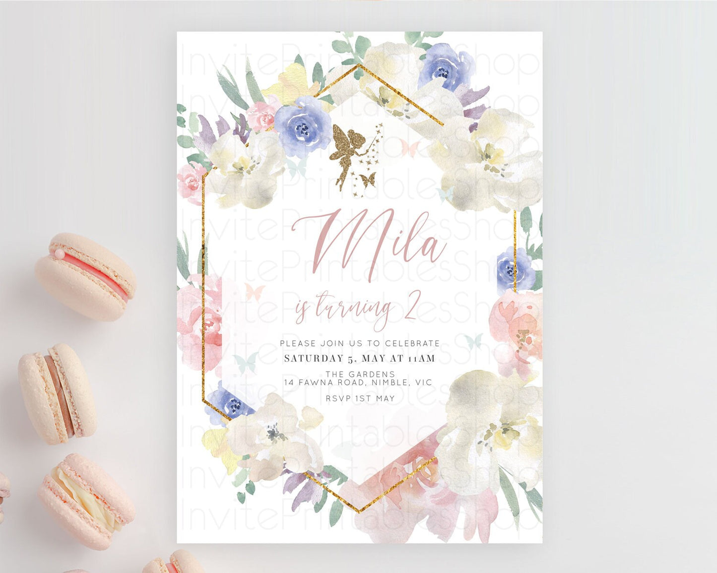 Fairy Birthday Invitation Fairy Invites Fairy Tea Party Fairy Garden Birthday Secret Garden Enchanted Garden Pastel Floral Butterfly D10829