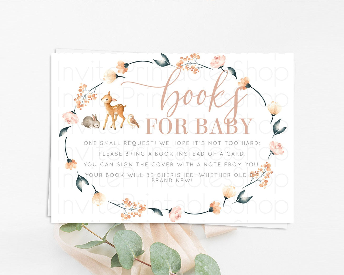 Fawn Books For Baby Card Deer Book Insert Floral Deer Book Card Enchanted Forest Butterfly Pastel Baby Shower Book Poem Request D10241