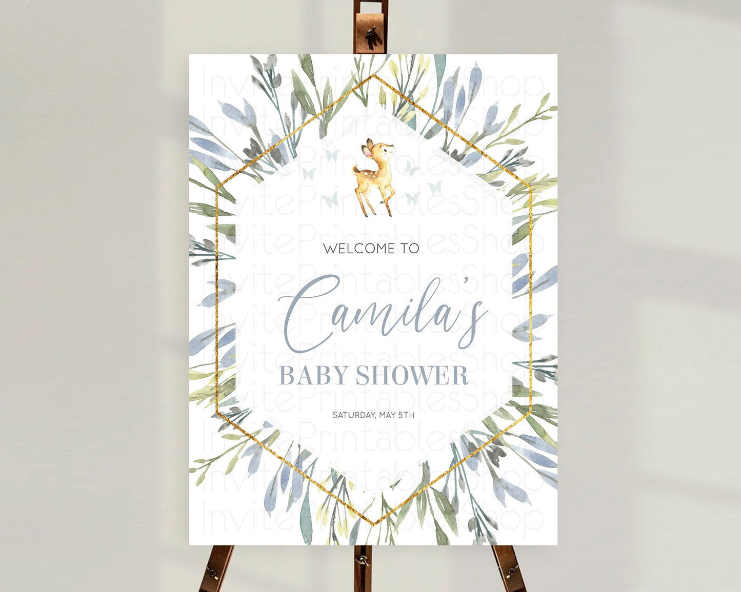 Fawn Baby Shower Welcome Sign Deer Welcome Board Floral Deer Welcome Poster Enchanted Forest Butterfly Pastel Floral Welcome Sign D10400