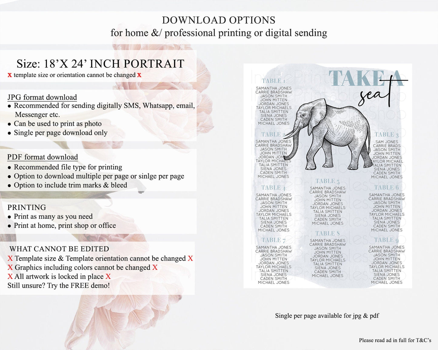 Elephant Seating Chart Elephant Seating Sign Elephant Party Safari Adventure Elephant Take A Seat Elephant Decor Zoo Fern Palm Leaf D10811