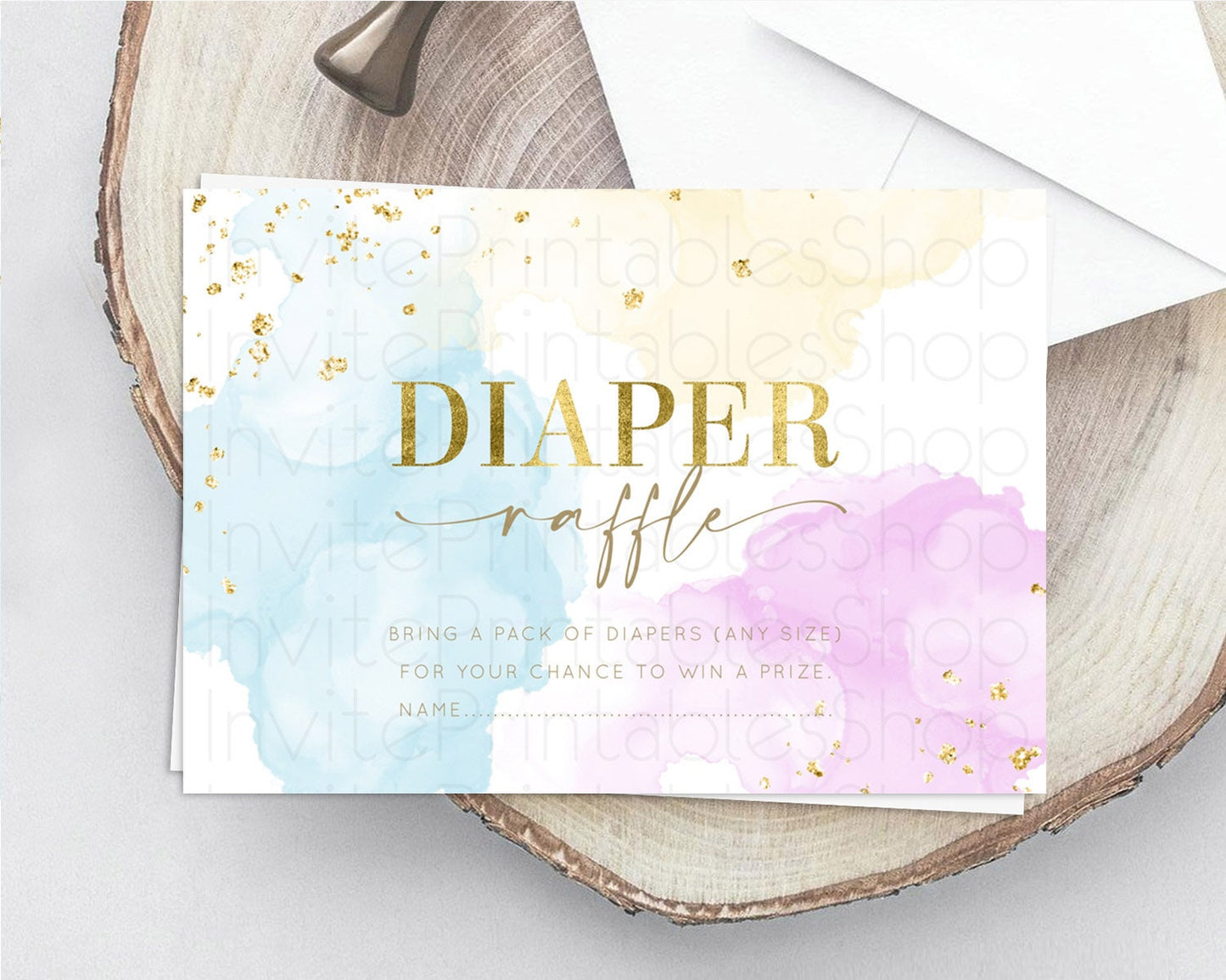 Pastel Diaper Raffle Card Pastel Rainbow Diaper Raffle Insert Colorful Ombre Watercolor Diaper Ticket Confetti Glitter Raffle Game D10204