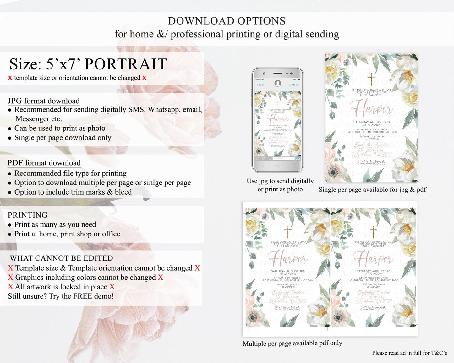 Secret Garden Baptism Invitation Wildflower Baptism Birthday Invite Pastel Flowers Christening Invite Enchanted Garden Boho Floral D10121