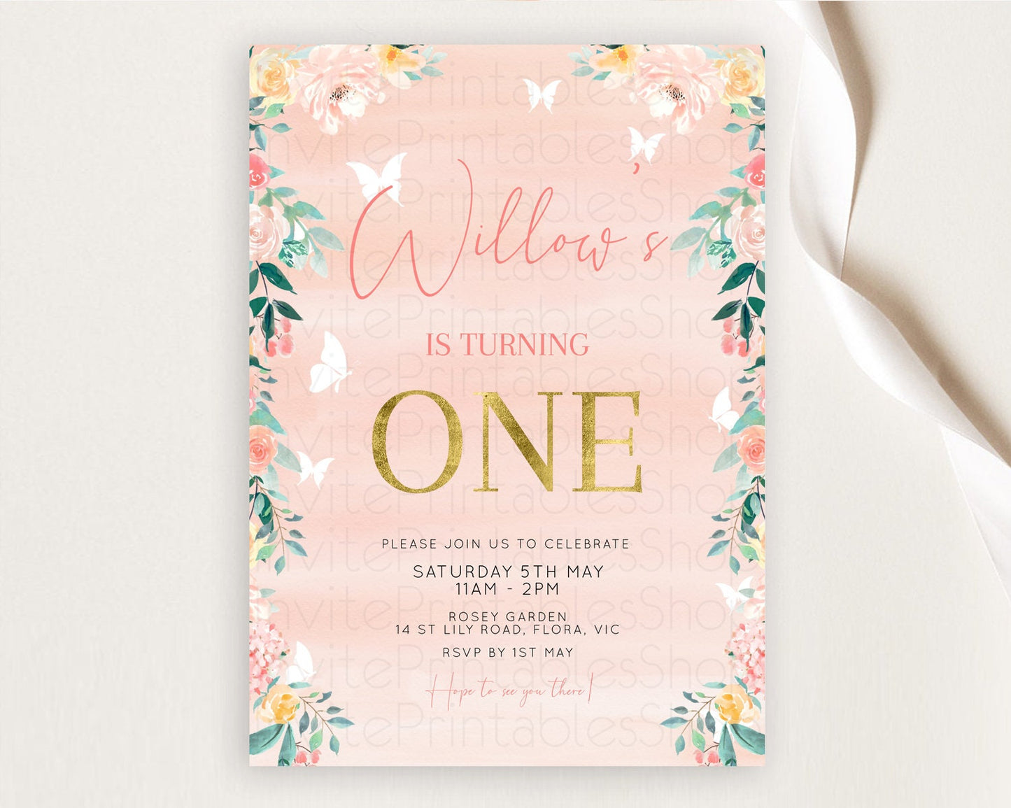 Secret Garden Invitation Wildflower Birthday Invitation Pastel Flowers Invite Enchanted Garden Boho Floral 3rd 2nd First Birthday D10245