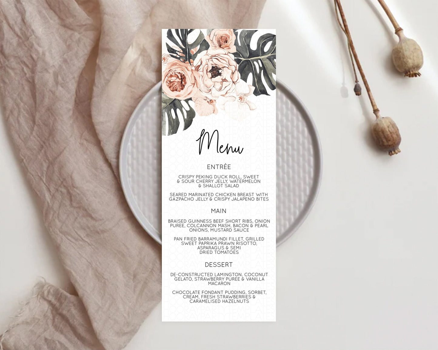 Secret Garden Menu Wildflower Menu Template Pastel Flower Garden Table Decor Boho Floral Dinner Dessert Floral Party Food Menu D11050