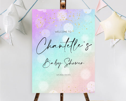 Pastel Baby Shower Welcome Sign Pastel Rainbow Welcome Sign Colorful Rainbow Confetti Watercolor Glitter Décor Pastel  Welcome Sign D10618