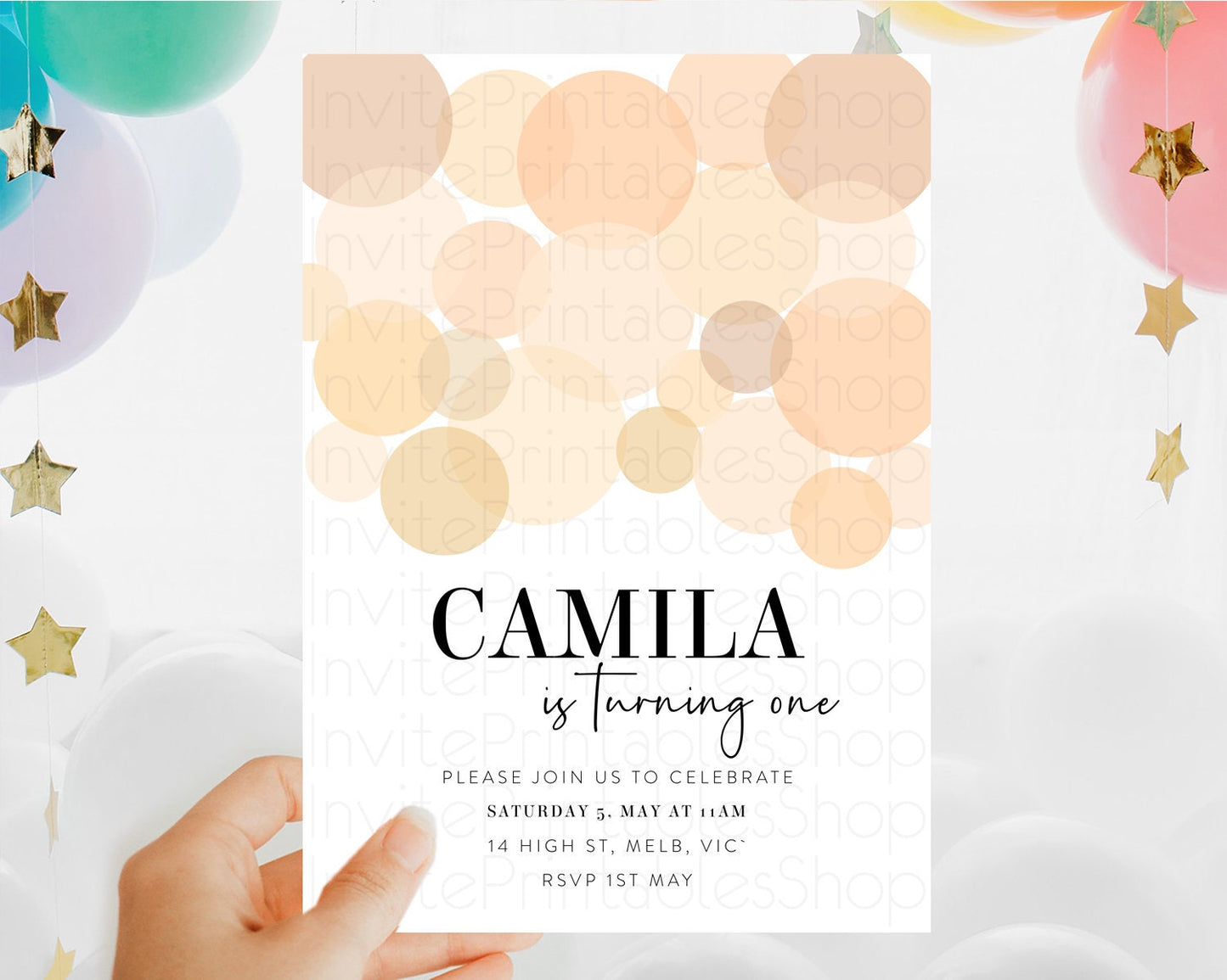 Pastel Birthday Invitation Orange Confetti Birthday Invitation Confetti Birthday Invitation Bubbles Invitation 1st First Birthday 100212