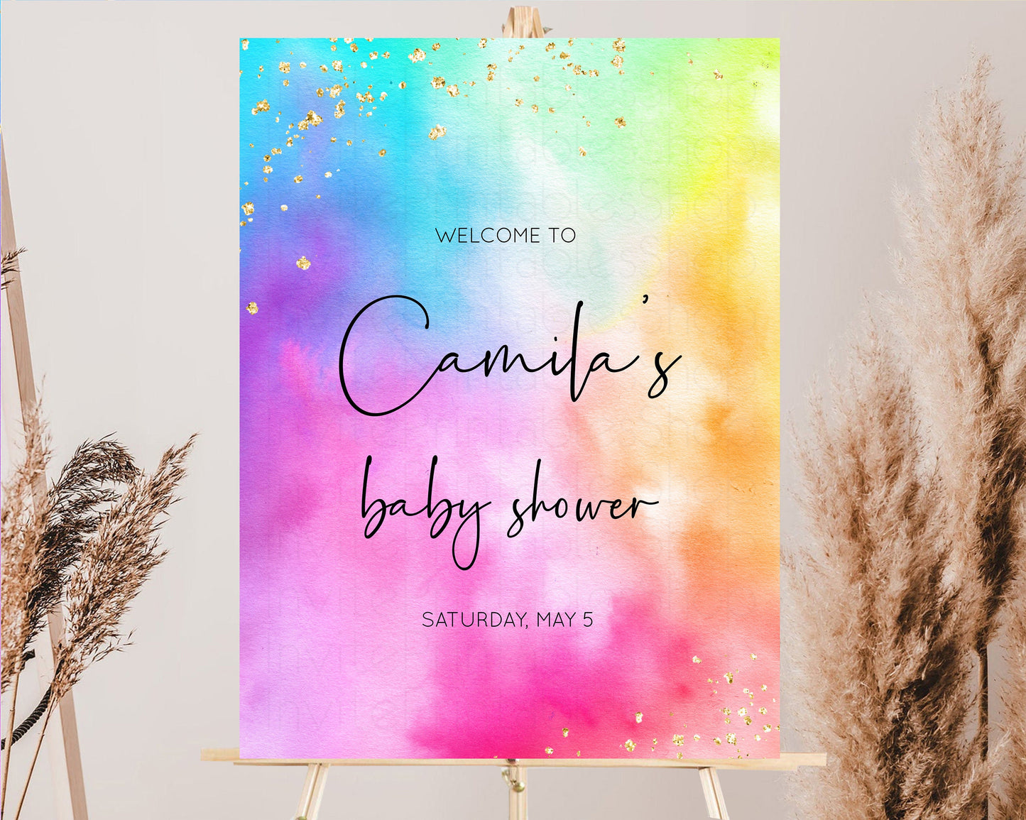 Rainbow Welcome Sign Tie Dye Baby Shower Board Colorful Watercolor Baby Shower Board Pastel Splash Welcome Board Glitter Welcome Poster 509