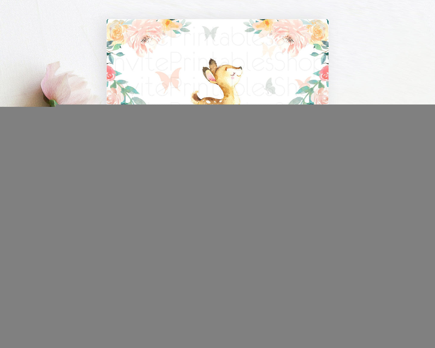 Fawn Baby Shower Invitation Deer Baby Shower Invites Enchanted Forest Theme Butterfly Pastel Flowers Whimsical Baby Shower D10753