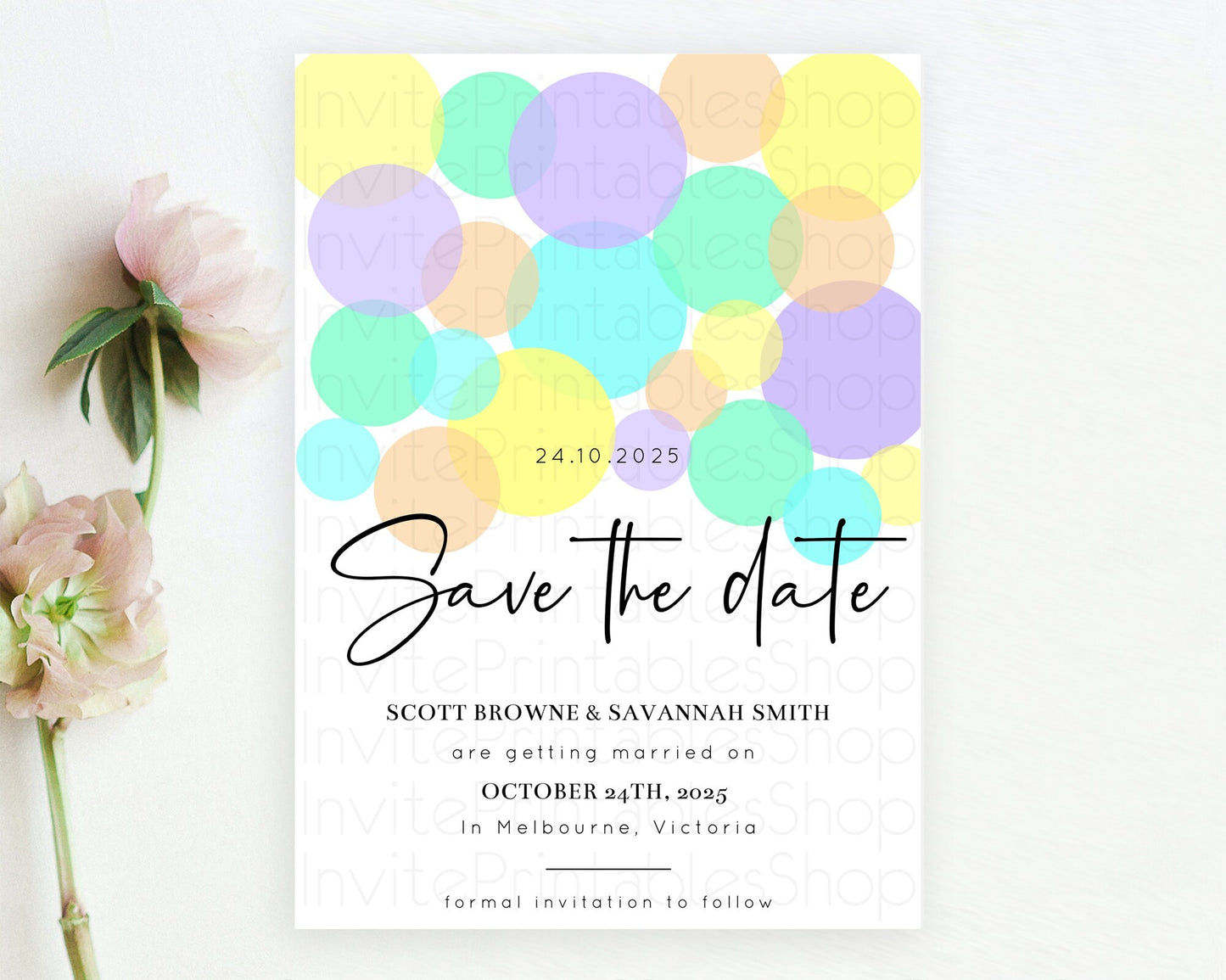 Pastel Confetti Save The Date Template Rainbow Colorful Sprinkles Party For 1st Birthday Baptism Baby Shower Wedding Bridal Shower D10412