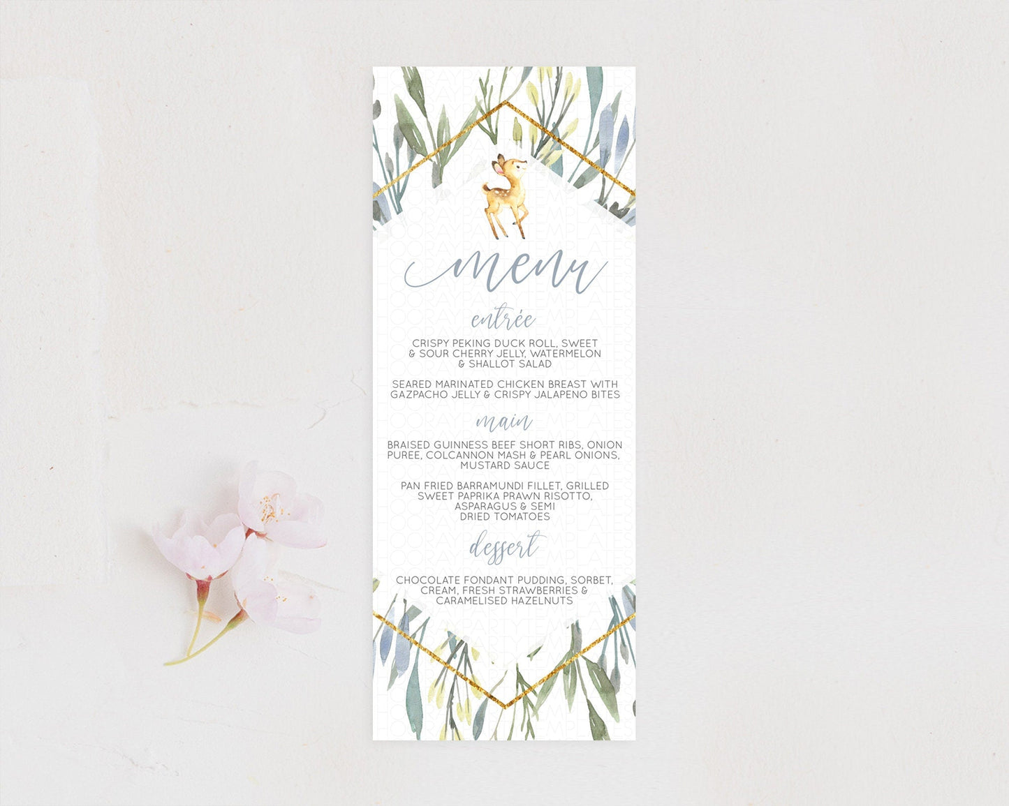 Fawn Menu Deer Menu Template Pastel Floral Deer Table Decor Enchanted Forest Butterfly Floral Dinner Dessert Menu Party Food Menu D10400
