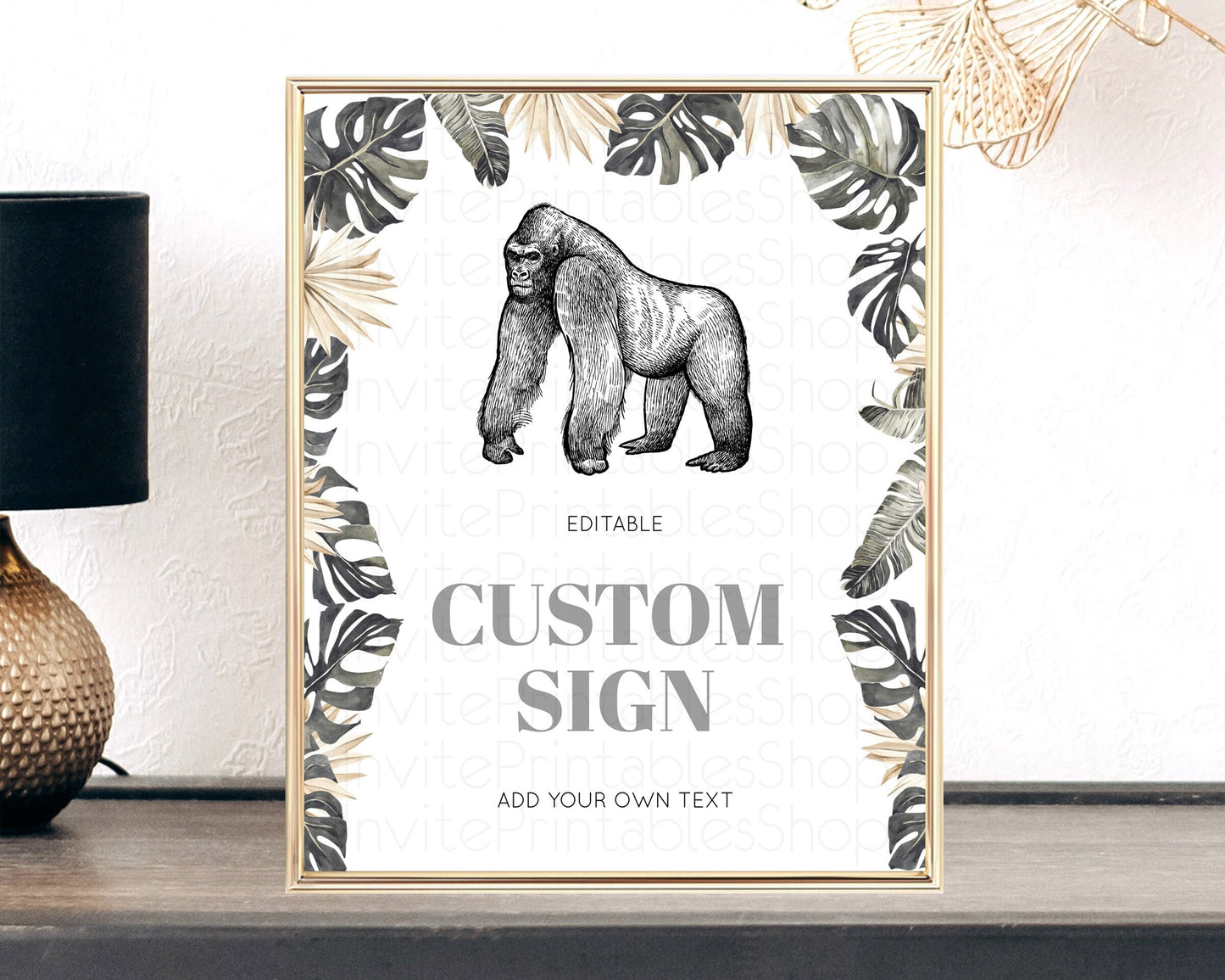 Gorilla Table Sign Decor Gorilla Party Sign Template Safari Adventure Gorilla Minimal Theme 1st Birthday Baptism Baby Shower D10825