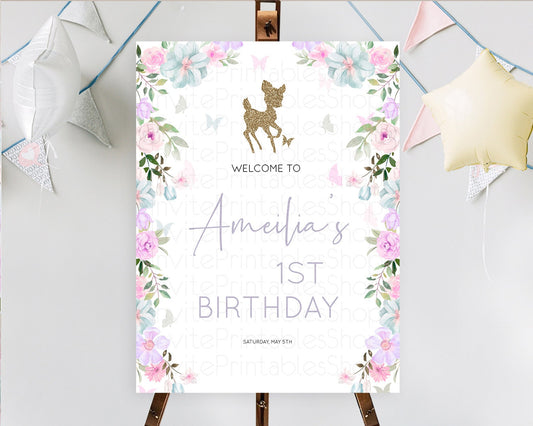 Editable Fawn Welcome Sign Deer Welcome Board Floral Deer Welcome Poster Enc