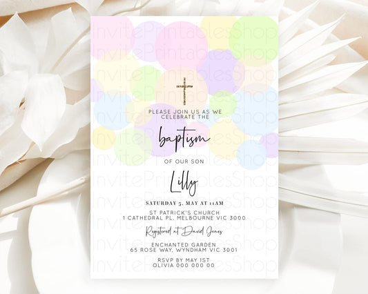 Editable Pastel Baptism Invitation Pastel Confetti Baptism 1st Birthday Invi