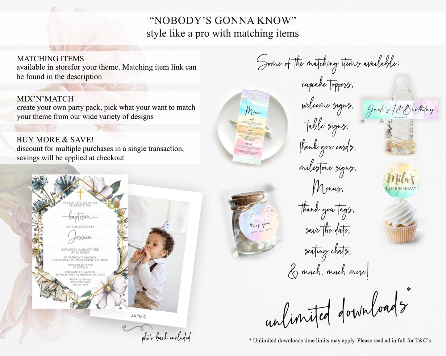Secret Garden Baptism Invitation Wildflower Baptism Birthday Invite Pastel Flowers Christening Invite Enchanted Garden Boho Floral D10501