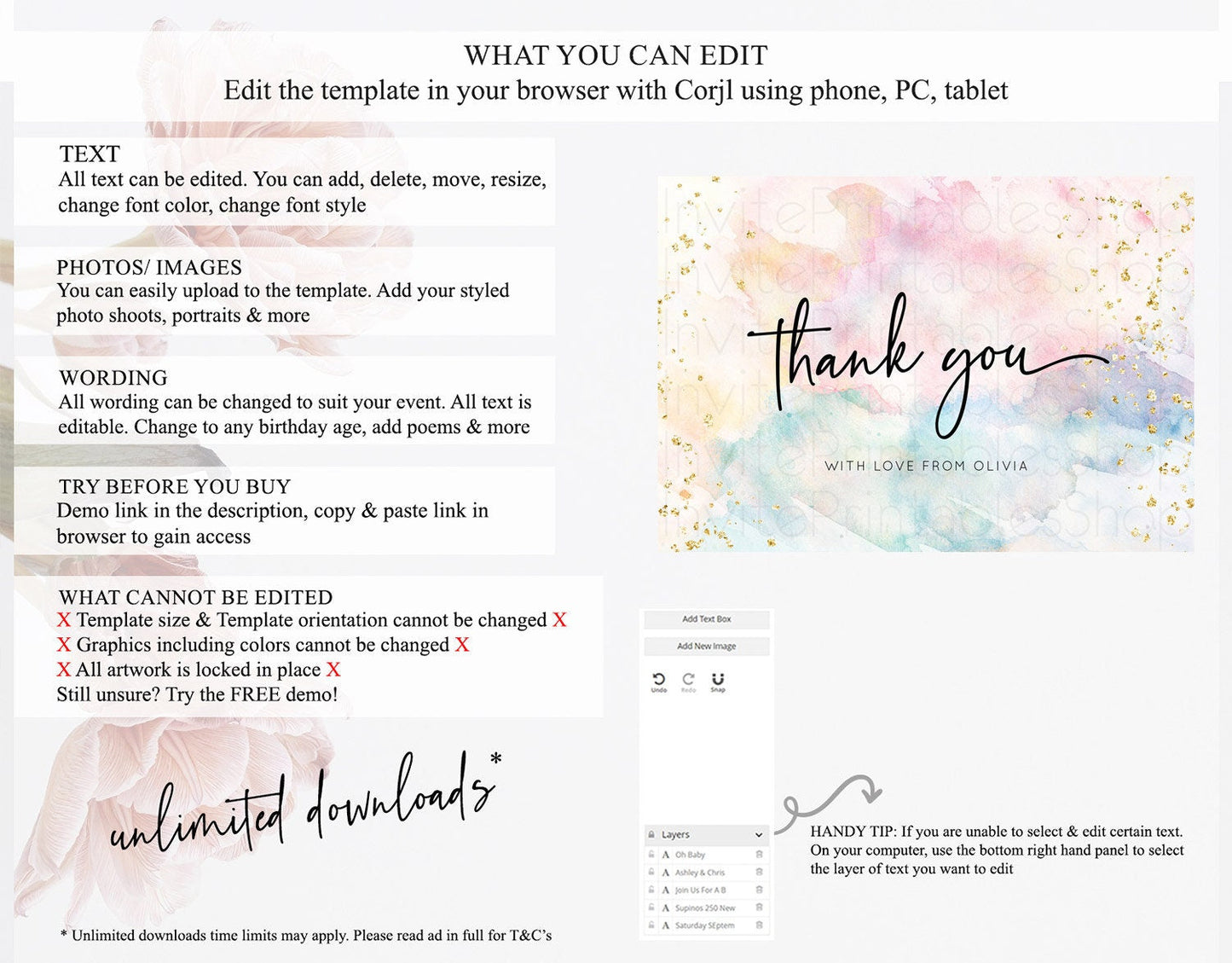 Pastel Thank You Rainbow Thank You Card Colorful Pastel Birthday Thank You Card Confetti Watercolor Pastel Teacher Thank You Cards D10276