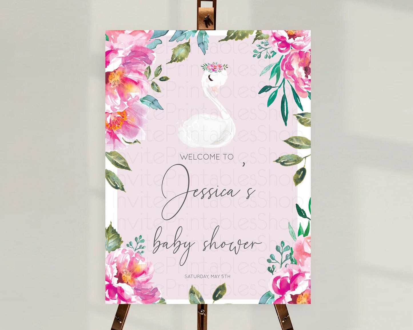 Swan Baby Shower Welcome Board Swan Princess Ballet Welcome Sign Enchanted Swan Lake Secret Garden Pastel Floral Swan Welcome Sign D10757