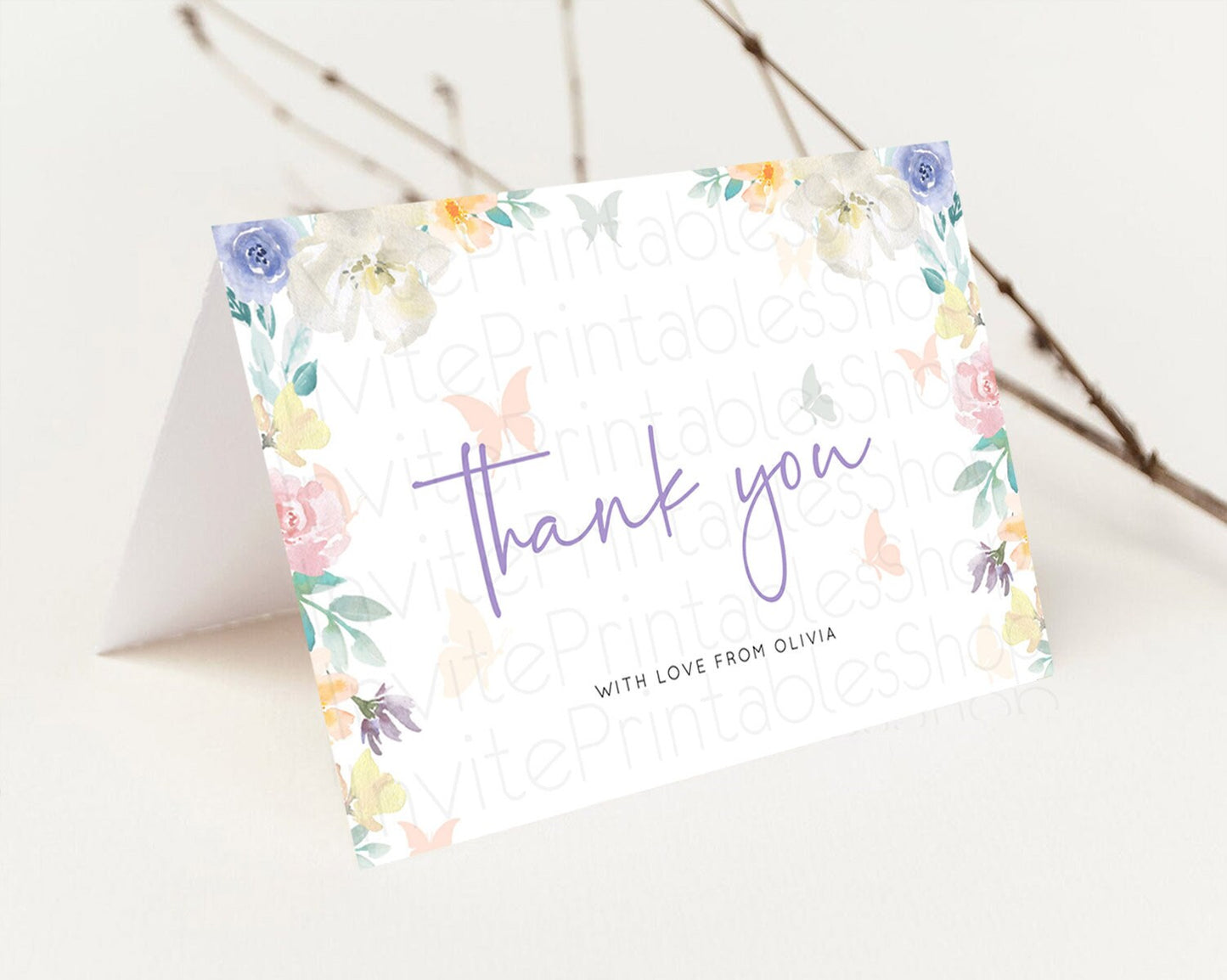 Secret Garden Thank You Wildflower Thank You Card Pastel Flower Garden Birthday Thank You Card Boho Floral Teacher Thank You Card D10710