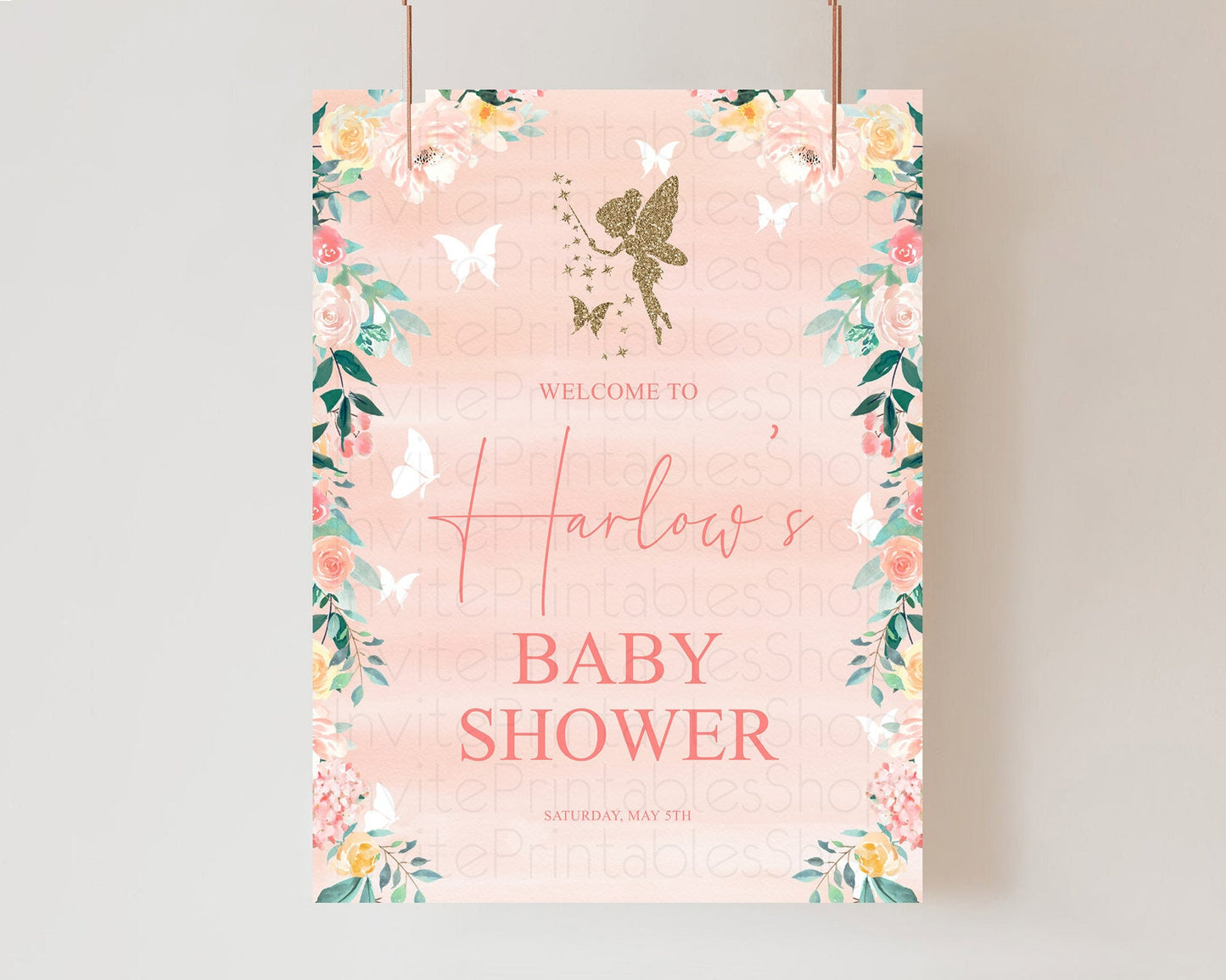 Fairy Baby Shower Welcome Sign Fairy Welcome Board Enchanted Garden Pastel Floral Butterfly Décor Secret Garden Fairy Welcome Sign D10792