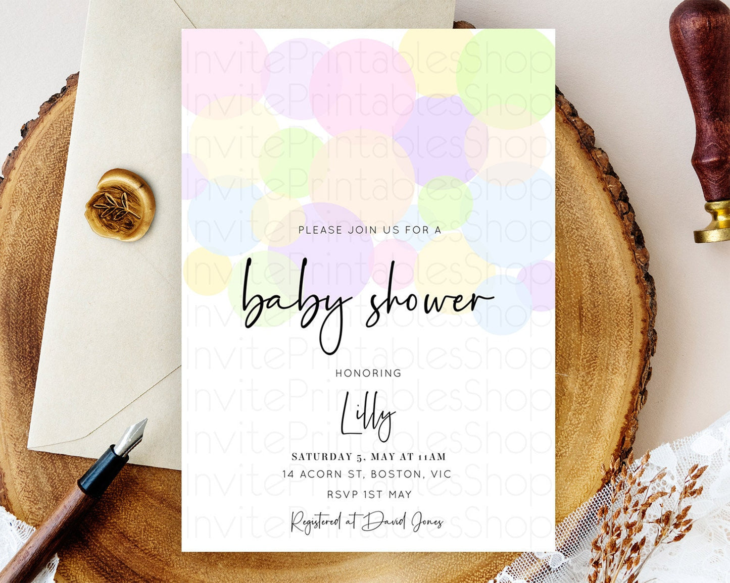 Pastel Rainbow Baby Shower Invitation Pastel Confetti Invitation Sprinkles Bubbles Invitation Colorful Rainbow Confetti Theme D10229