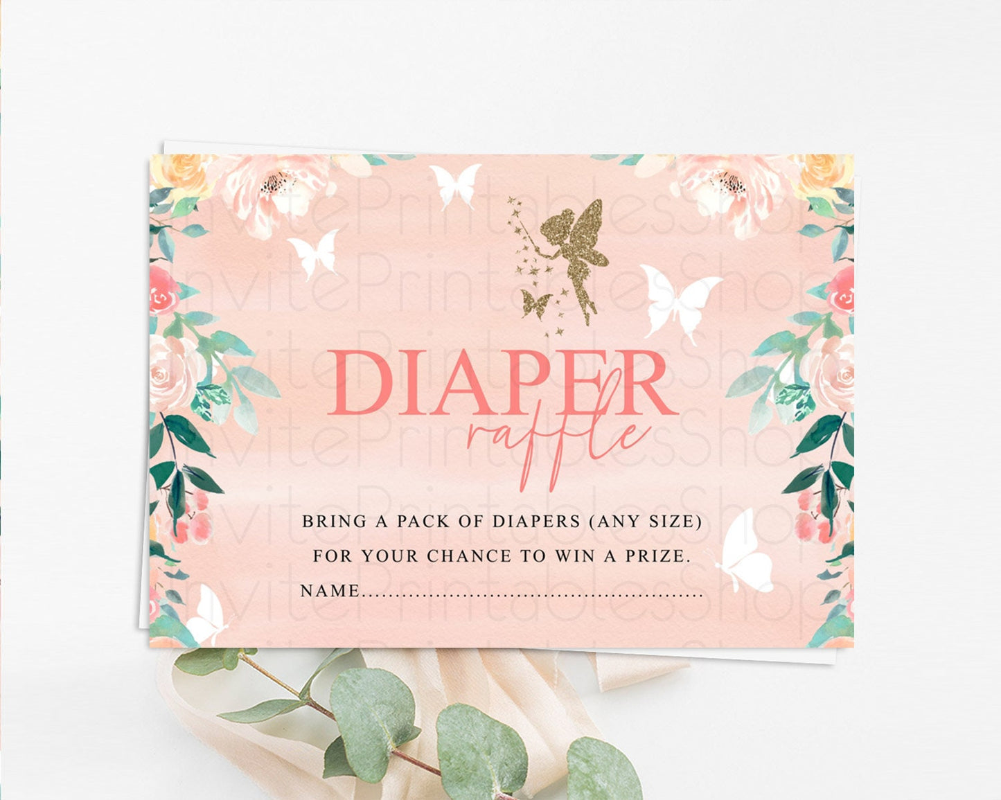 Fairy Diaper Raffle Card Fairy Diaper Insert Enchanted Garden Fairy Diaper Ticket Pastel Floral Butterfly Secret Garden Raffle Game D10792