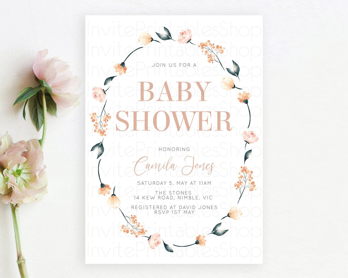 Wildflower Baby Shower Invitation Secret Garden Baby Shower Invitation Pastel Flowers Invite Enchanted Garden Shower Floral Theme D10240